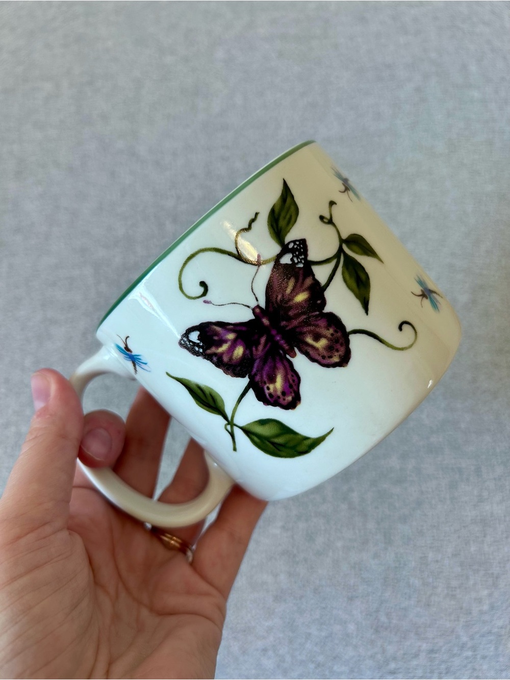 Vintage Tabletops Unlimited Butterfly Mug, Large 3.5" Purple Botanical Latte Cup